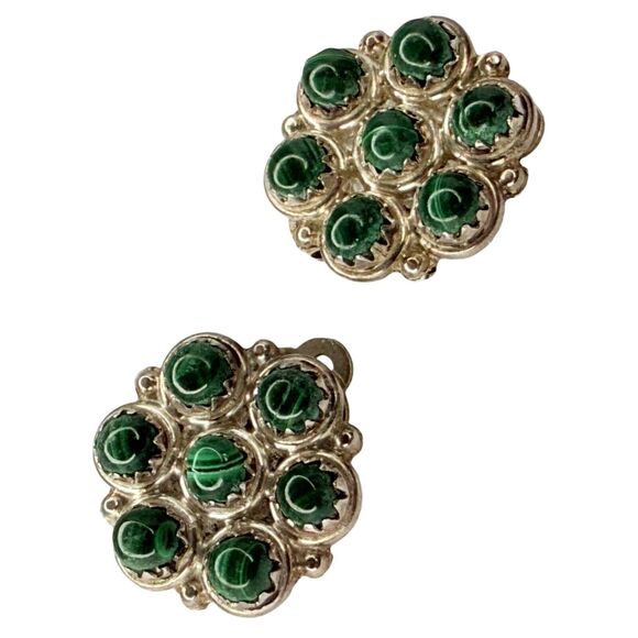 Native American Green Malachite 925 Sterling Silver Earrings Rare Carol Allapowa - Picture 2 of 14